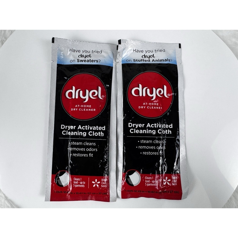 New Lot Of 2 Dryel At-Home‎  Dry Cleaner Dryer Activated Cleaning Cloths